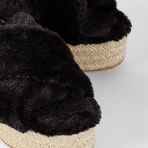 Miu Miu Black Shearling Crisscross Platform Slides - Picture 6 of 10